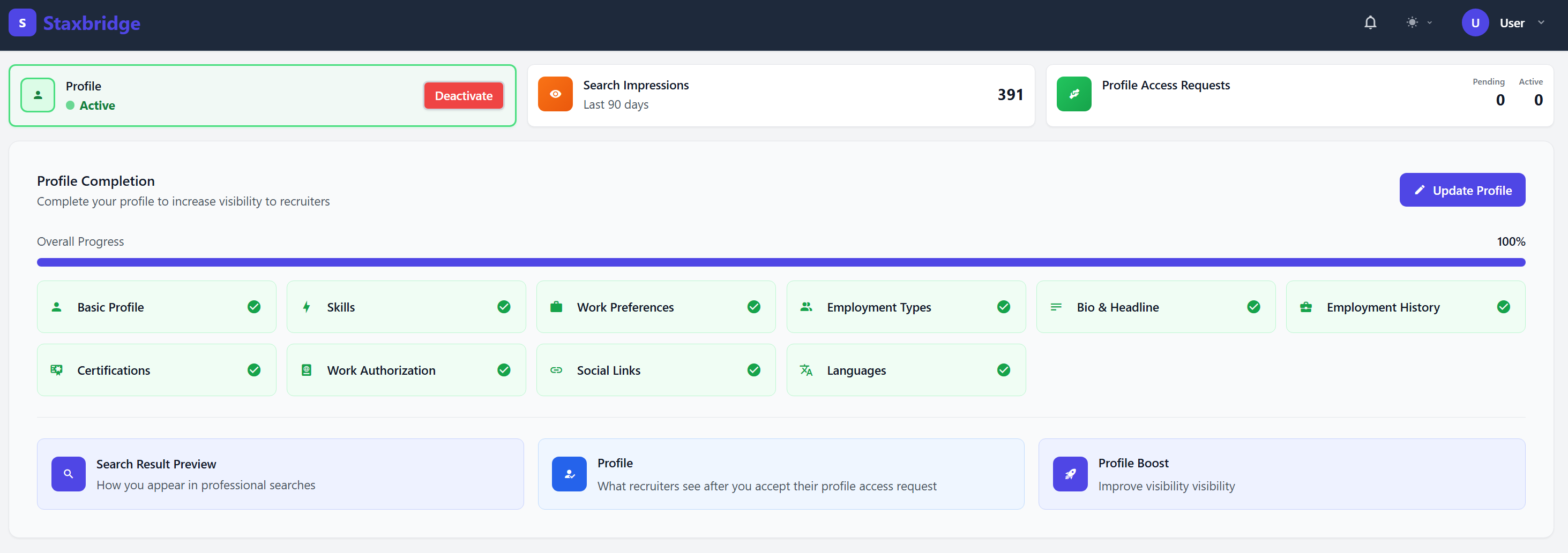Staxbridge Platform Dashboard