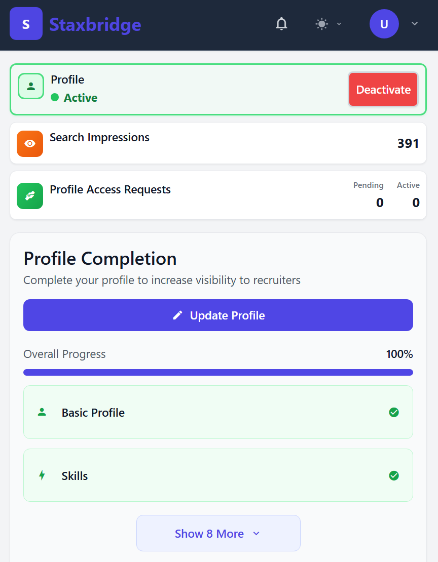 Staxbridge Platform Dashboard
